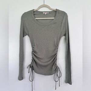 Sundry Gray/Green Ruched Tie Front Blouse